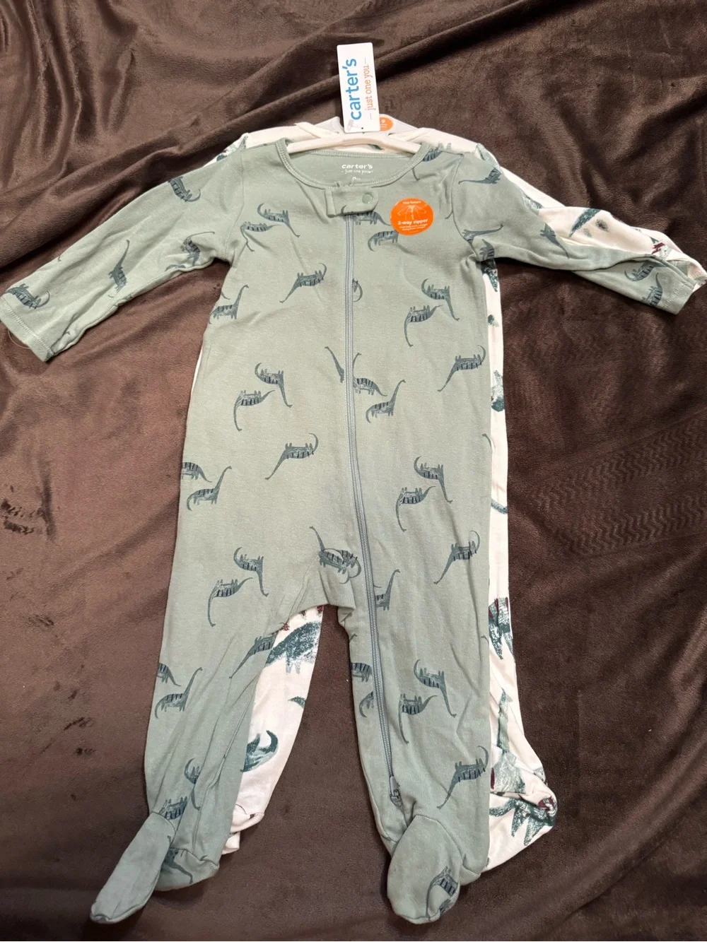 Carter's Sage Green Dinosaur Footed One-Piece